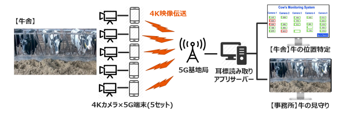 牛舎内で5Gを活用した作業効率化支援実証試験